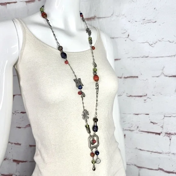 CHICO’S 21 Inch Long Multicolor Stones Beads Burnished Silver Necklace - Picture 9 of 9